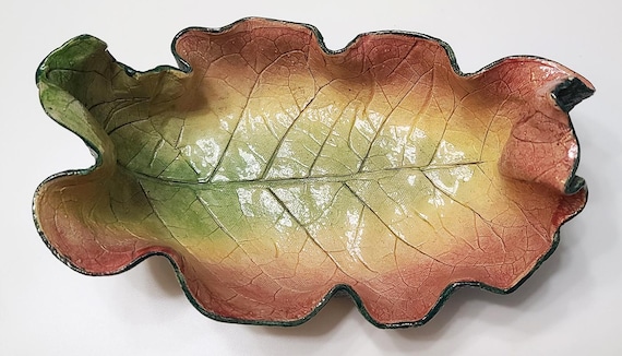 Ceramic TOBACCO LEAF Server Bowl, Signed Art Pottery, McCaslin
