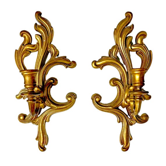Turner Mfg French Baroque / Rococo Wall Sconce Candle Holders, Matched Pair