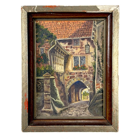Martin Luther's Room at Wartburg Castle, Signed Original 1940 Oil Painting