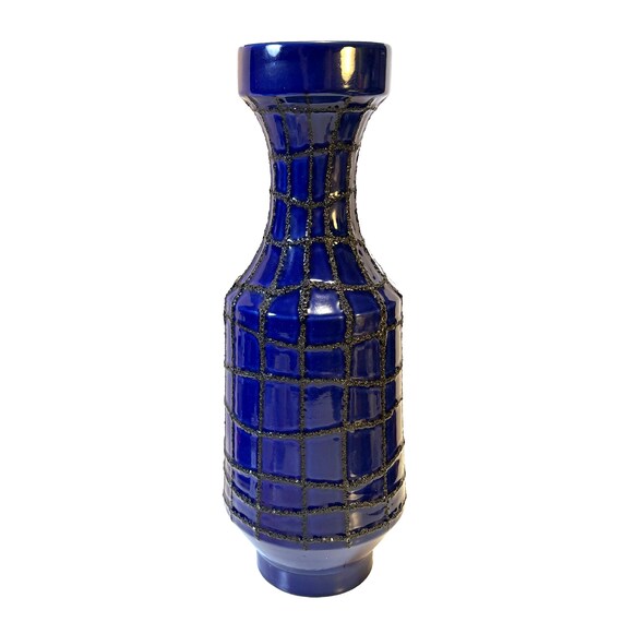 Cobalt Fat Lava Spiderweb Vase, Mid-Century Brutalist