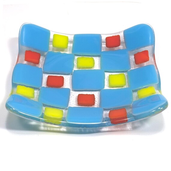 90s Fused Glass Valet Tray, Chunky Bent Glass