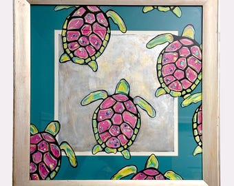 Original Modern Sea Turtle Hatchlings Painting