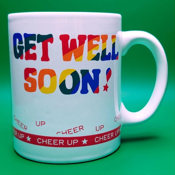 Vintage 90s GET WELL SOON Rainbow Ceramic Coffee Mug