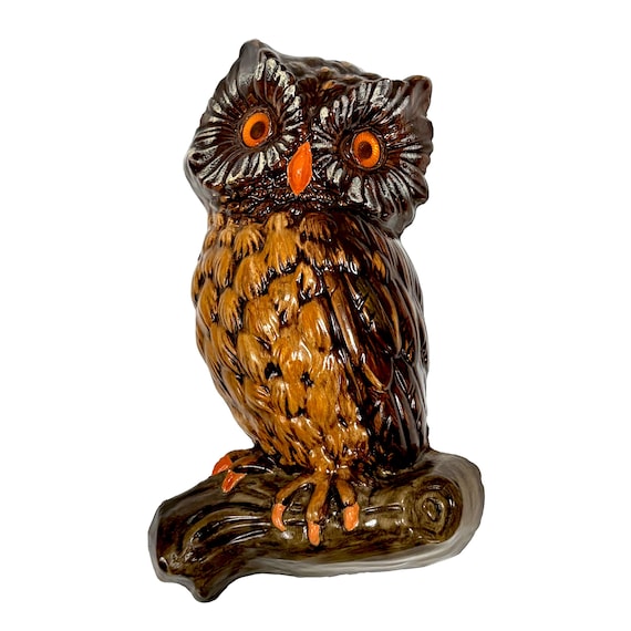 Mid-Century Vintage Chalkware Owl with Plastic Eyes
