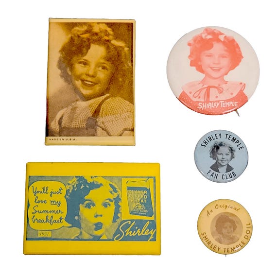 Vintage Shirley Temple Fan Club Lot - Buttons & Pocket Mirrors
