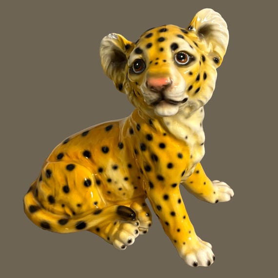 1970s Porcelain Leopard Cub Figurine, 8.5"