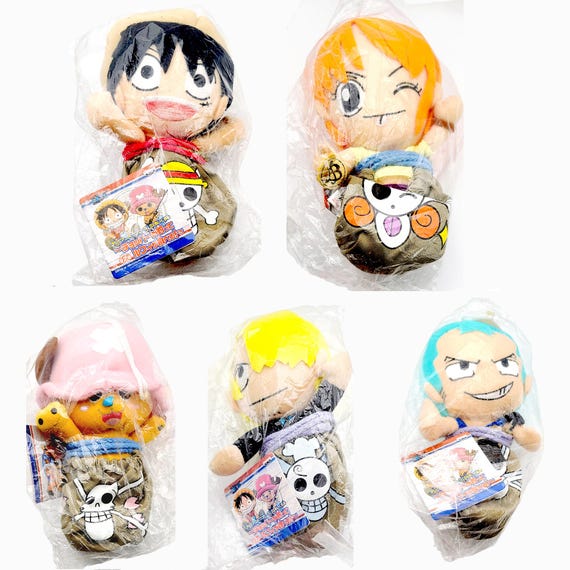 ONE PIECE Drawstring Sack Race Plush Set, Rare 2005 Japanese Import TOMY