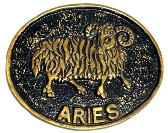 1970s ARIES Astrological Sign Brass Belt Buckle