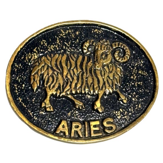 1970s ARIES Astrological Sign Brass Belt Buckle