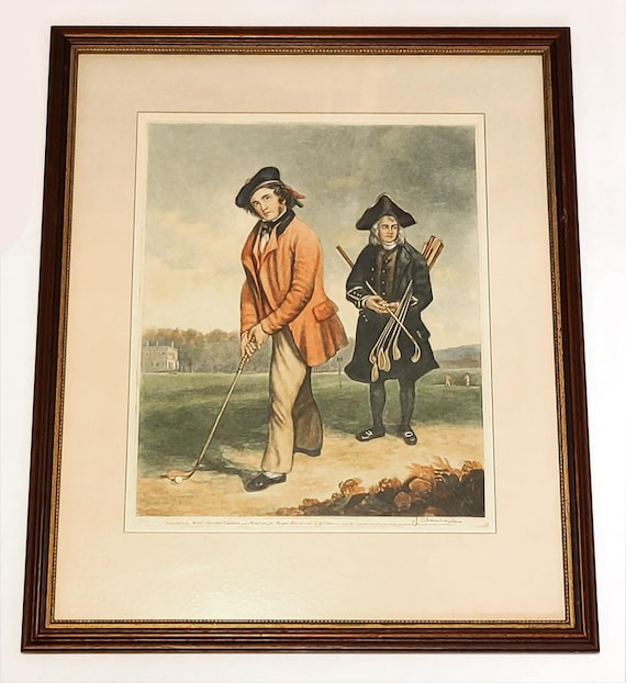 Signed BLACKHEATH GOLFER Aquatint Lithograph by J. Chamberlain, Framed Golf Print