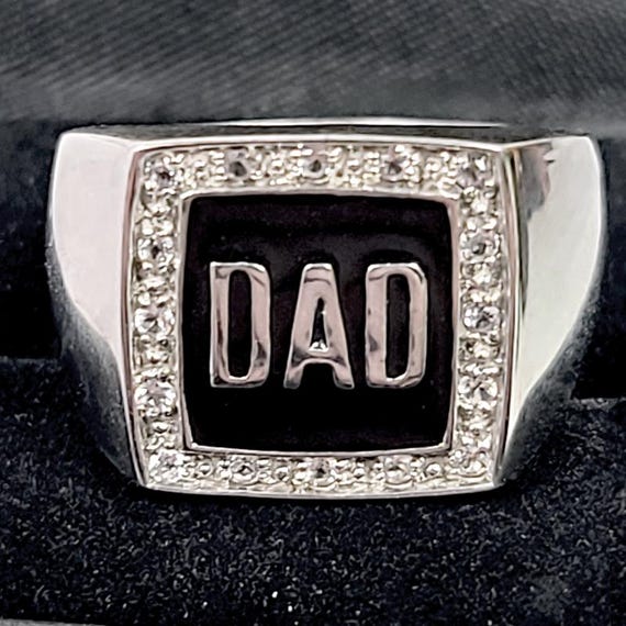 Vintage J&T Sterling Silver Black Onyx and White Topaz DAD Ring