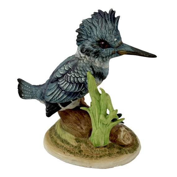 Rare Life-Size Kingfisher Figurine, Matte Porcelain, Signed J. Byron 1984