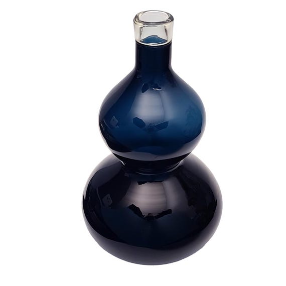 Modern Glass Gourd Vase, Dark Blue Mid-Century