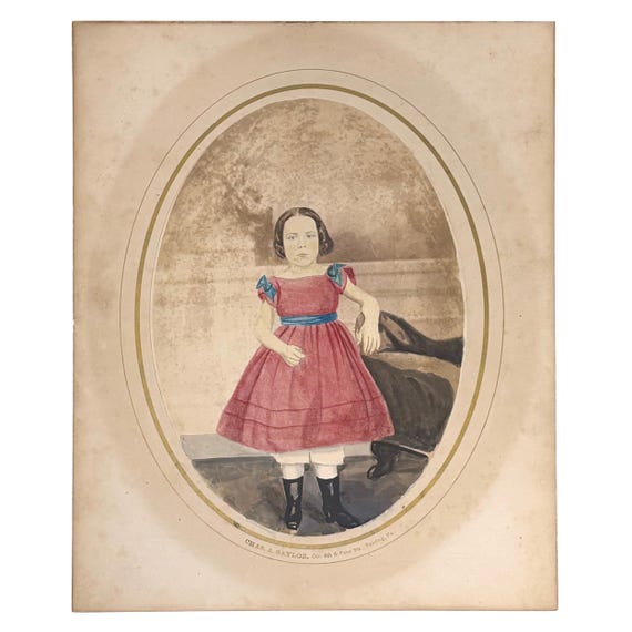 Antique 1880s Girl in Pink Dress Large Hand Colored Victorian Cabinet Card Photograph