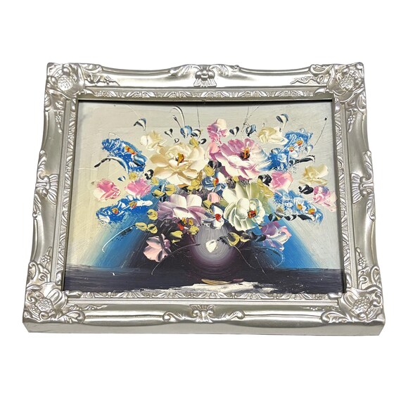 Vintage Original Acrylic Floral Still Life in Plastic Frame