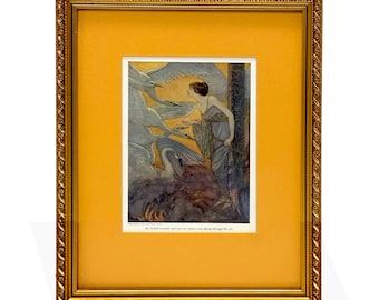 1924 Elenore Abbott „Sześć łabędzi” – ilustracja z baśni braci Grimm w oprawie, 10x13 cali