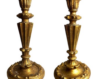 Signed Antique Gilded Italian Candlesticks / Tapersticks, A. PECCHIOLI