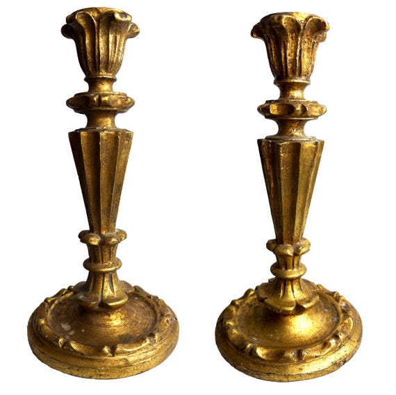 Signed 19th Century Italian Giltwood Candlesticks, A. PECCHIOLI