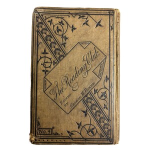 May include: Antique book titled "The Reading Club" with a tan cover and black decorative elements. The cover features the title in an angled diamond shape, the editor's name, and the number "No. 4" in the corner. The book has a vintage aesthetic.