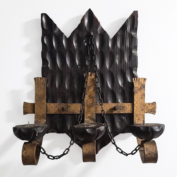 Vintage Spanish Revival Brutalist Wall Sconce Candle Holder