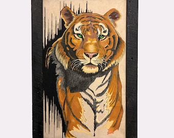 Mid-Century Bengal Tiger on Linen Painting