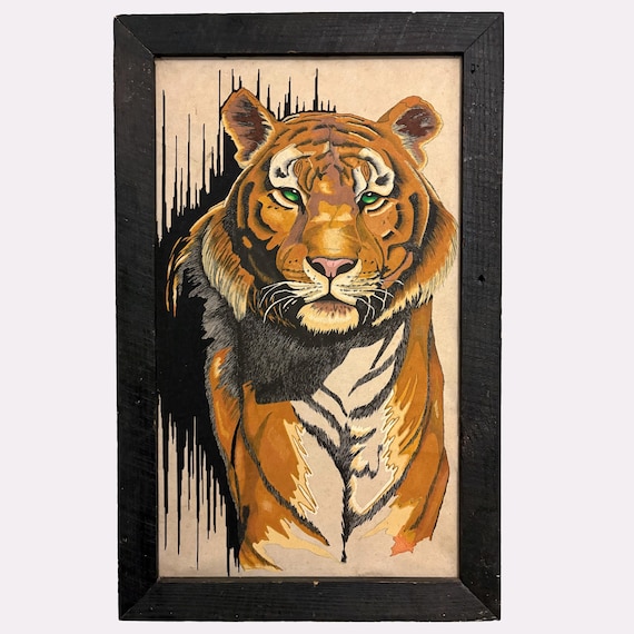 Mid-Century Bengal Tiger on Linen Painting