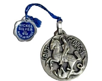 Vintage Saint Georges Medallion, French Nickel Silver with Tag