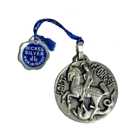Vintage Saint Georges Medallion, French Nickel Silver with Tag