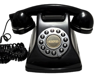 Telefon stacjonarny Metropolis Vintage, styl retro art déco z lat 90.