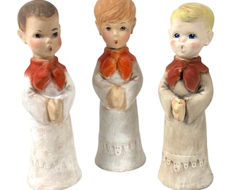 Zestaw 3 figurek chłopców z chóru, sygnowany, FARR, 10 cali, ceramiczny