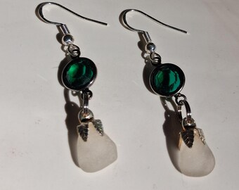 Lake Superior Beach Glass Earrings with Swarovski Crystal