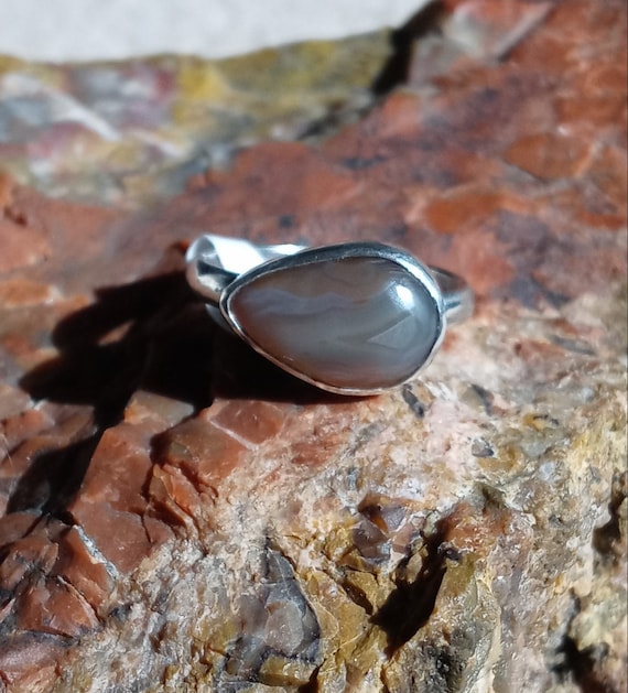Bezel Set Sterling Silver Lake Superior Agate Ring Sz 6