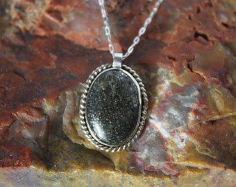 Sterling Silver Pyrite in Agate Pendant Necklace