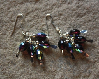Czech Fire Glass and Pan Tail Cluster Earrings