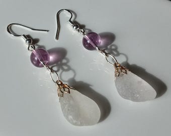 Lake Superior Beach Glass & Fluorite Earrings