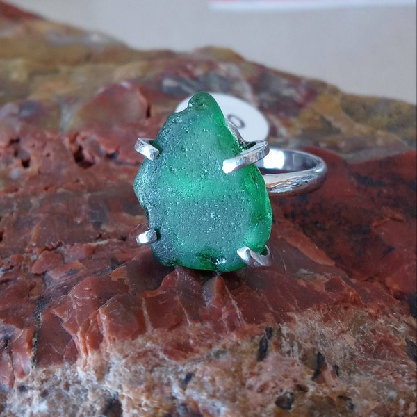 Sterling Silver Lake Superior Beach Glass Ring size 9