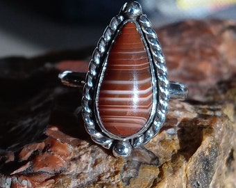 Lake Superior Agate Cabochon Sterling Silver Ring Sz 8