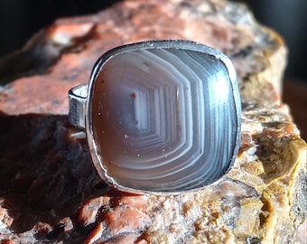 Handcrafted Lake Superior Agate in Silver Ring size 8