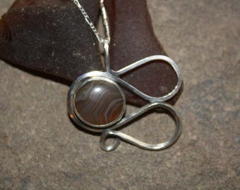 Lake Superior Agate in 'Winding' Sterling Silver Pendant w/Chain