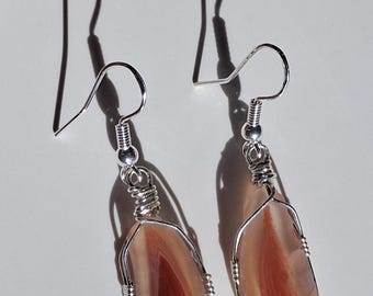 925 Silver Wrapped Lake Superior Agate Earrings