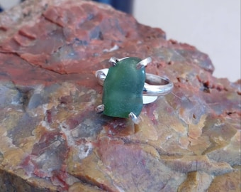 Sterling Silver Lake Superior Beach Glass Ring size 6