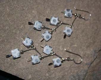 Painted White Labradorite Pantail Zig Zag Earrings