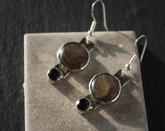 Lake Superior Agate and Garnet Sterling Silver Earrings