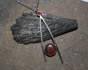 Wishbone Style Lake Superior Agate Sterling Silver Pendant Necklace