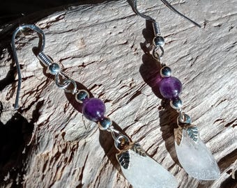 Lake Superior Beach Glass & Amethyst Earrings