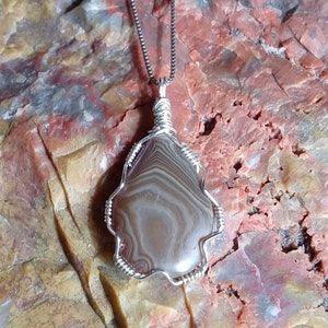 Sterling Silver Wrapped Lake Superior Agate Necklace