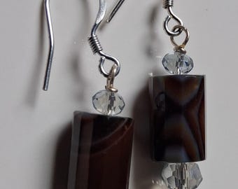 Dark Brazilian Agate and Czech Glass Earrings