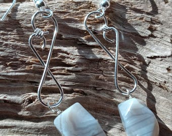 Blue Lace Agate Sterling Silver Earrings