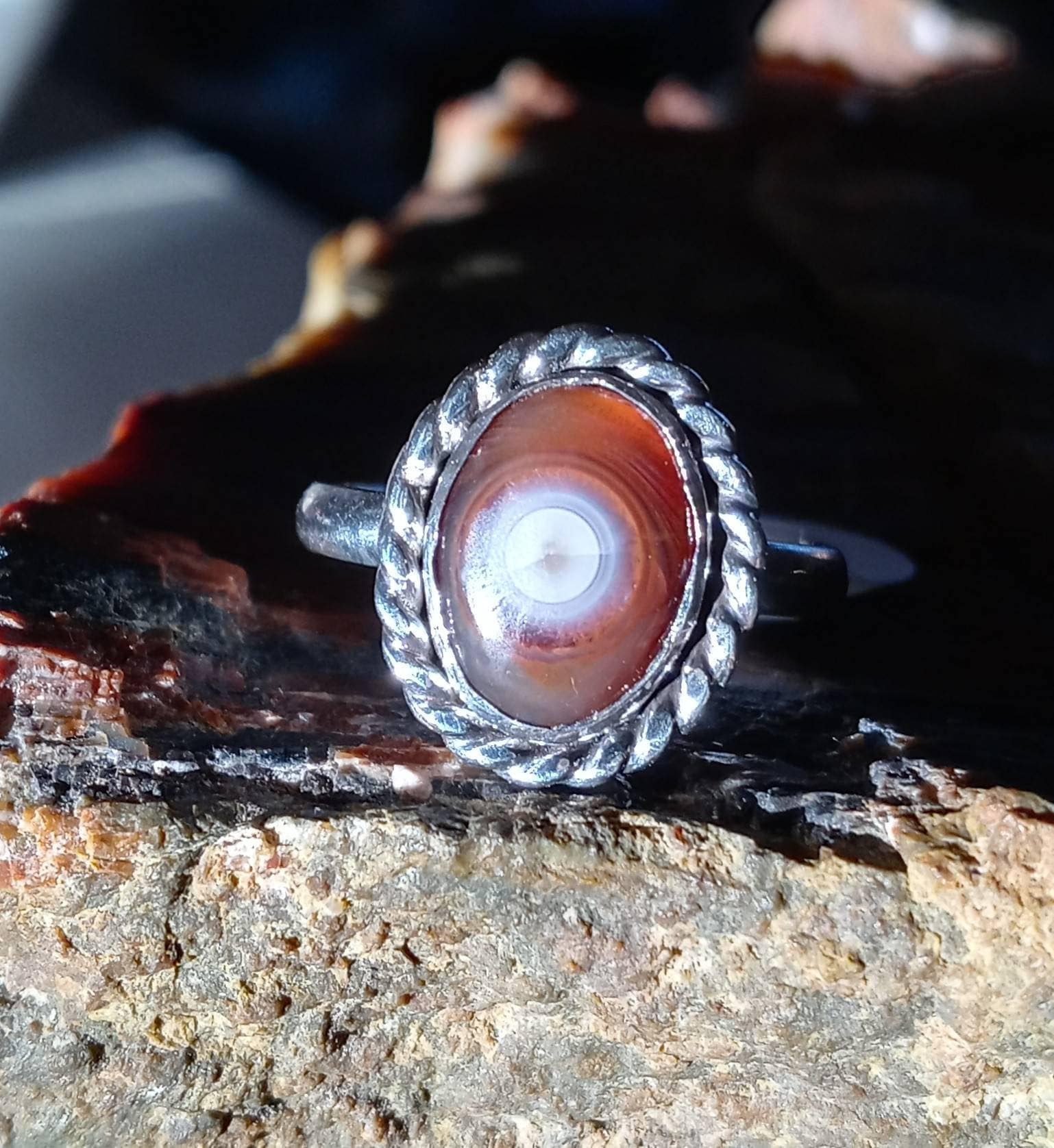 Lake Superior Agate and Montana Sapphire Ring