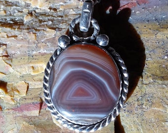 Sterling Silver Lake Superior Agate Pendant w/chain